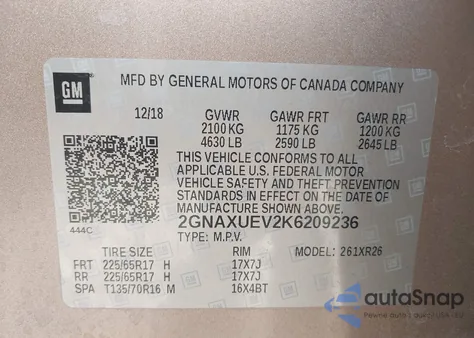 2019 Chevrolet Equinox Lt from USA, damaged, VIN 2GNAXUEV2K6209236